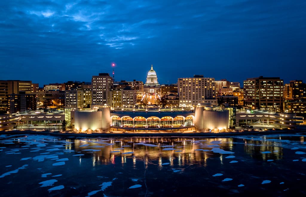 Madison, Wisconsin skyline at night